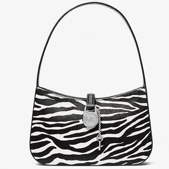 Michael Kors Lyra Black and White Calf Hair Leather Pouchette - Picture 1 of 11